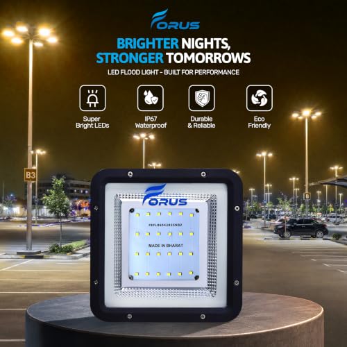 Image of Forus 20W LED Flood Light, Yellow, 4-Year Warranty, IP67 Waterproof Outdoor Lighting, High Mast Halogen Focus Light for Factory, Garage, Parking, Garden, Shop, Warehouse, Tent, Warehouse, 1PC