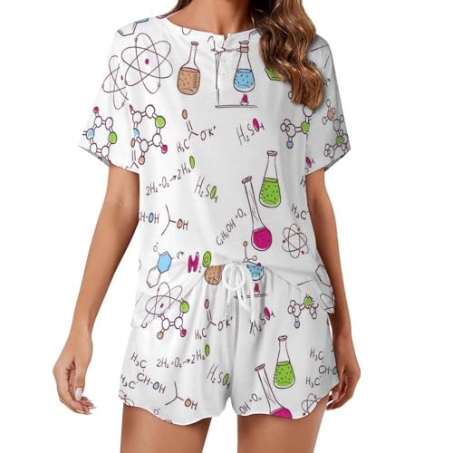 Pyjama short femme Chimie en coton d'été décontracté