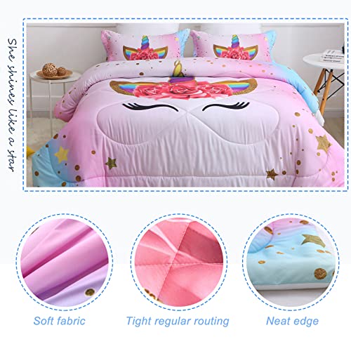 Sirdo Unicorn Twin Bedding Sets For Girls Kids Comforter Set Twin Size With 2 Pillowcases Pink And Rainbow Unicorn Room Decor For Girls Bedroom Ultra Soft Machine Washable Toddler Bed Set #TOP6
