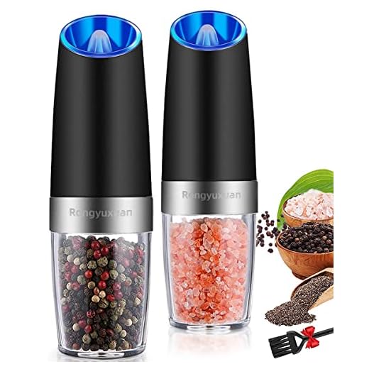 Gravity Electric Salt and Pepper Grinder Set, Automatic Pepper and Salt Mill Grinder Battery-Operated with Adjustable Coarseness, LED Light, One Hand Operated By Rongyuxuan
