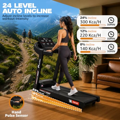 Image of PowerMax Fitness TDA-95 4HP DC Motorized Treadmill For Home Use, 15-Level Auto Incline | 1.0-14 km /h Speed | Running Surface 1100 x 400mm | LED Display | Shock Absorption System | iPad & Mobile Holder