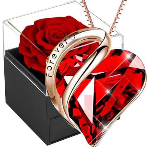 Willuck Rose eternelle Cadeau Femme,Les Roses Conservée,Rosen Stabilisée Rouge,Préservée Fleur,Cadeau pour Elle la Noël,La Saint-Valentin,Fête des mères,Anniversaire