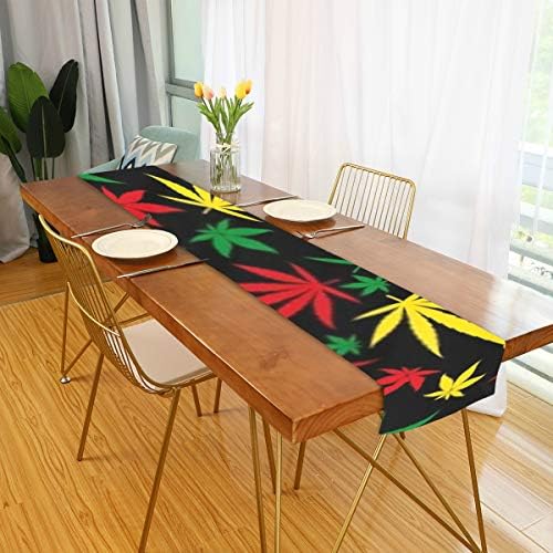 XDCGG Table Runner for Home Kitchen Dining Table Decor Small Table Runner for Coffee Table Rasta Pattern Reggae Colour Jamaican Ornament Table Linens for Party/Holiday/Everyday Uses（13x90in）