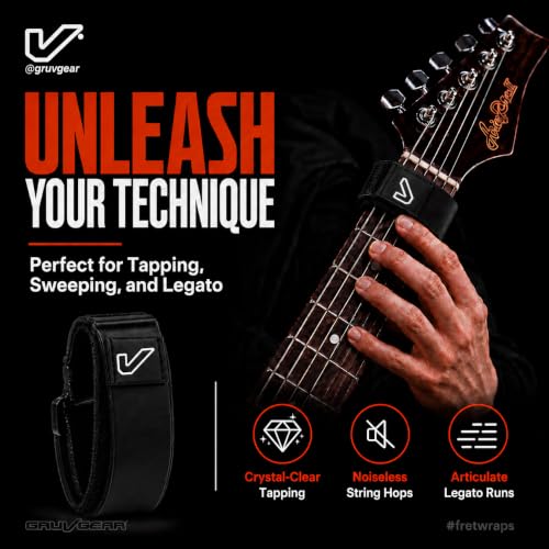 Image of Gruv Gear Fret Wrap & Guitar Mute Pro, Fretwrap for Acoustic, Electric & Bass | String Dampener Recording, Tapping & Practice Accessory (1 Pack, Large Black, Fits 6 String Bass, 8 String Guitar)