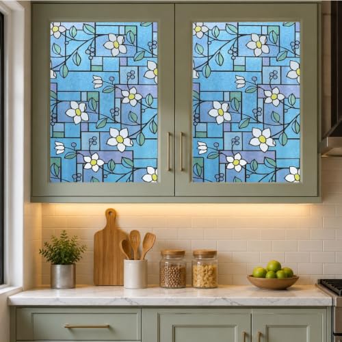 Image of WISDOM 12x200 Flower Frosted Privacy Window Film Decorative Self-Adhesive UV Blocking, Heat Control, Waterproof, Removable Glass for Home, Office & Bathroom