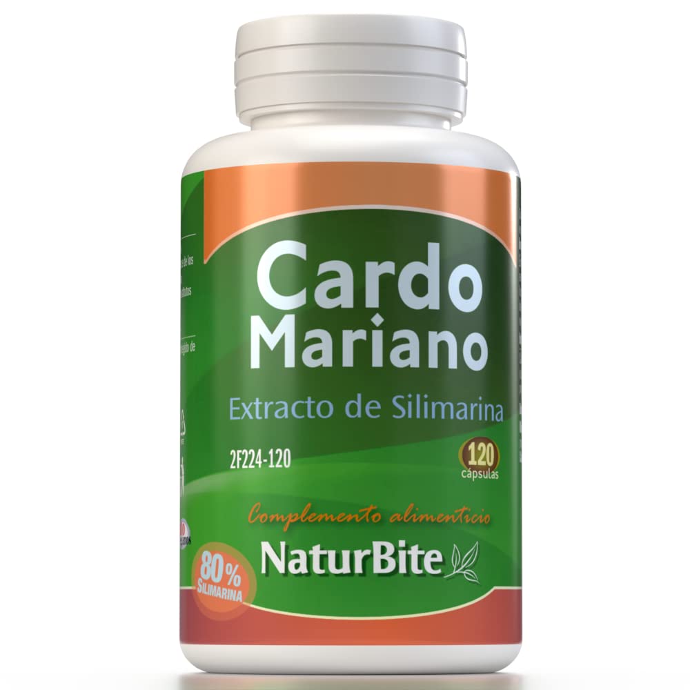 Extracto de Silimarina (Cardo Mariano), 120 cápsulas de alta concentración, 80% de Silimarina, NaturBite - Efecto depurativo para el hígado - Detox potente
