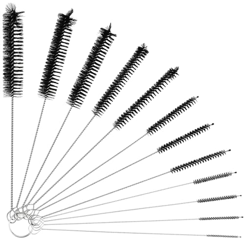 Tube Cleaning Brush, 12Pcs Set 8 Inch Long Nylon Flexible Bottle Brushes, Straw Cleaner for Narrow Neck Bottles Cups (Black - 12PCS)