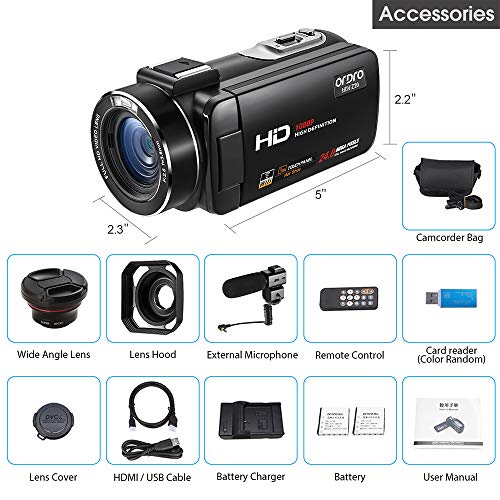 ORDRO FHD 1080P 30FPS Camcorder Night Vision Video Camera 3.0‘’IPS Digital Video Recorder Wi-Fi Camera with Microphone Wide-Angle Lens Hood Handheld Stabilizer 32G SD Card and 2 Batteries (HDV-Z20) - Thumbnail 7
