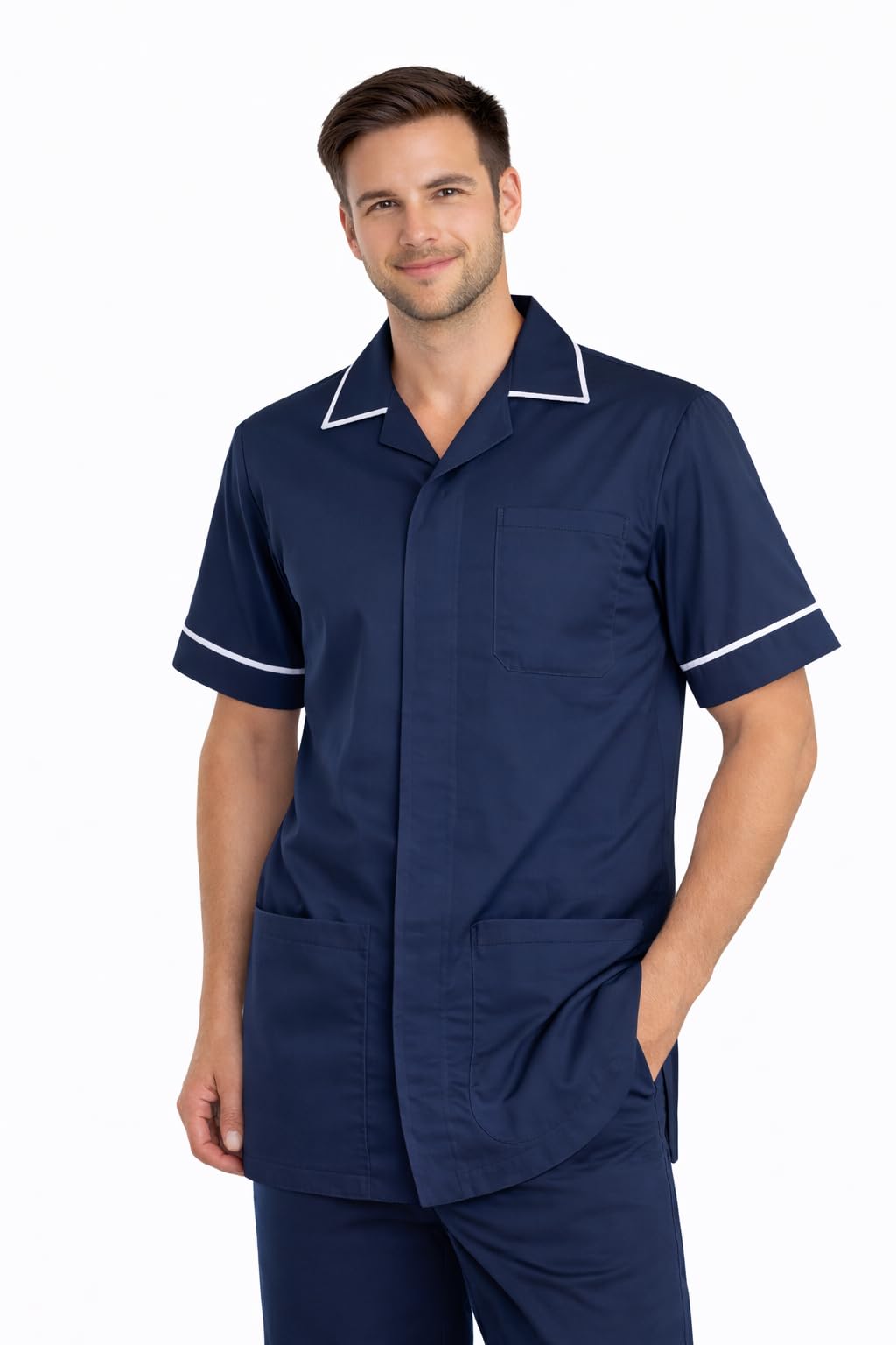 Skywear Men's Navy With White Medical Healthcare Tunic, Nurse Hospital Dentist Uniform, S