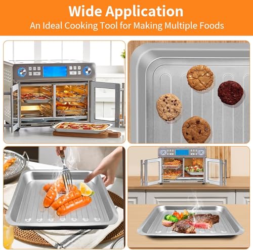Image of ZuKaYeHome Air Fryer Grill Plate for Emeril Lagasse Dual Zone 360 Air Fryer Oven 25 QT Extra Large, 14''x12'' Stainless Steel Air Fryer Tray Accessories Grill Pan Crisper Plate Replacement Parts Rack