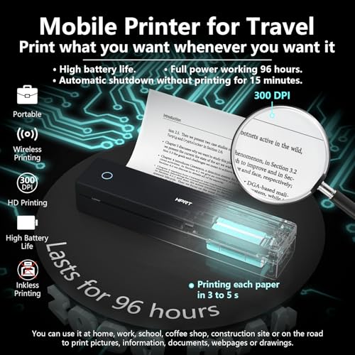 Image of HPRT Portable Thermal Printer-Inkless Printer, Supports Thermal Paper&Labels, Multi-User Bluetooth, Compatible with iOS /Android /Laptop for Home /School /Travel,MT620 Pro Black-300dpi+10sheets