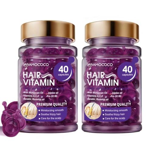 Amococo 2Packs Hair Oil 40 Capsules with Keratin Argan Oil & Jojoba Oil Nourishing & Strengthening Hair for Dry Damaged Hair Frizz Control & Softness for Women & Men