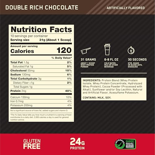 Optimum Nutrition Gold Standard 100% Whey Protein Powder, Double Rich Chocolate, 0.68 Pound (Pack of 1) - Image 4