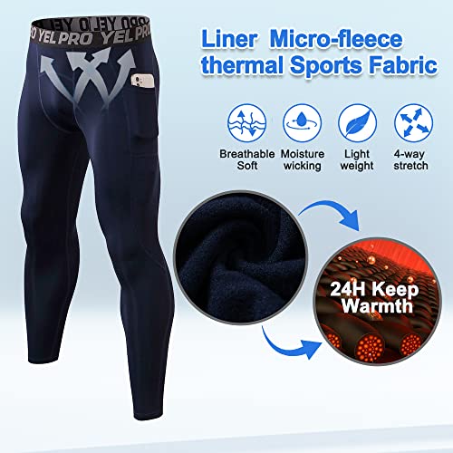 GAOQSEMG Sports Tights for Men,Micro-Fleece Liner Compression Pants Mens Thermal Leggings Cold Weather Running Athletic Basketball Tights High Elastic Baselayer Pants Navy,Large