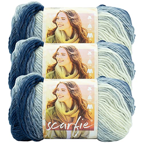 Image of (3 Pack) Lion Brand Yarn Scarfie Yarn, Blue /Cream