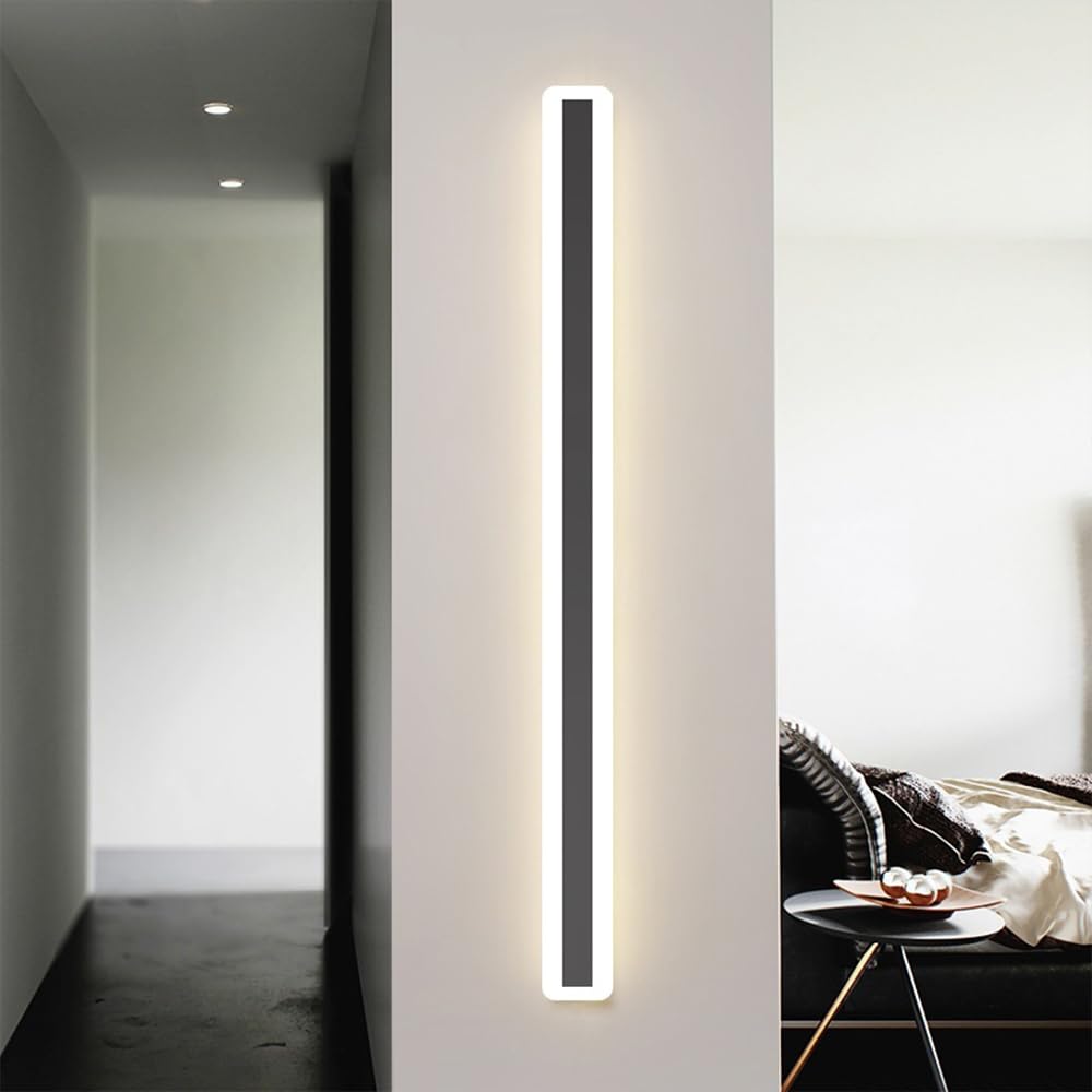 Lámpara de Pared Lineal LED Moderna: Apliques de Metal Negro con Pantalla de Silicona Blanca, iluminación para mesita de Noche, decoración Sencilla de Fondo.