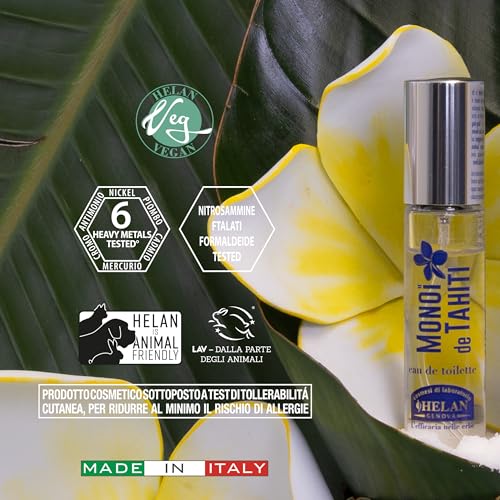 Helan Monoï de Tahiti - perfumy dla kobiet, gourmand i egzotyczne, lekka woda toaletowa z kokosem, kwiatami tiaré, jaśminem i nutami bursztynowymi, słodkim zapachem waniliowym, letnie perfumy damskie