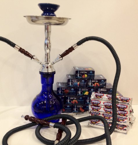 Ultra Premium Beamer 2 Hose Hookah Nargila Pipe, 5 Boxes of Beamer Ultra Premium Hookah Molasses Flavors, 100 Charcoals, Beamer Card and Accessories