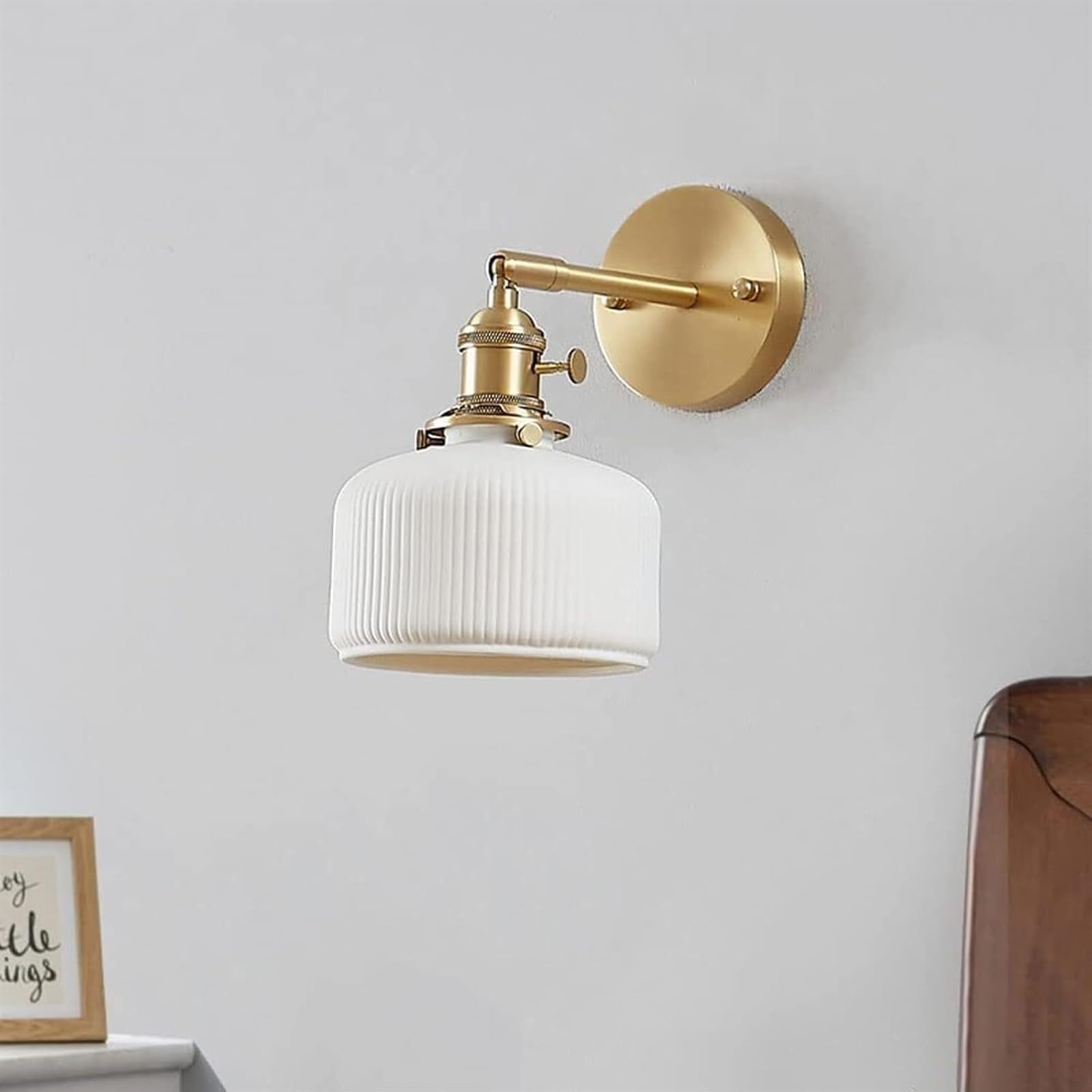 Luce da Muro Applique da Parete in Ottone Lampade Regolabili con Paralume in Ceramica, in Rame Lampada per Camera Letto Lampada Parete Interno
