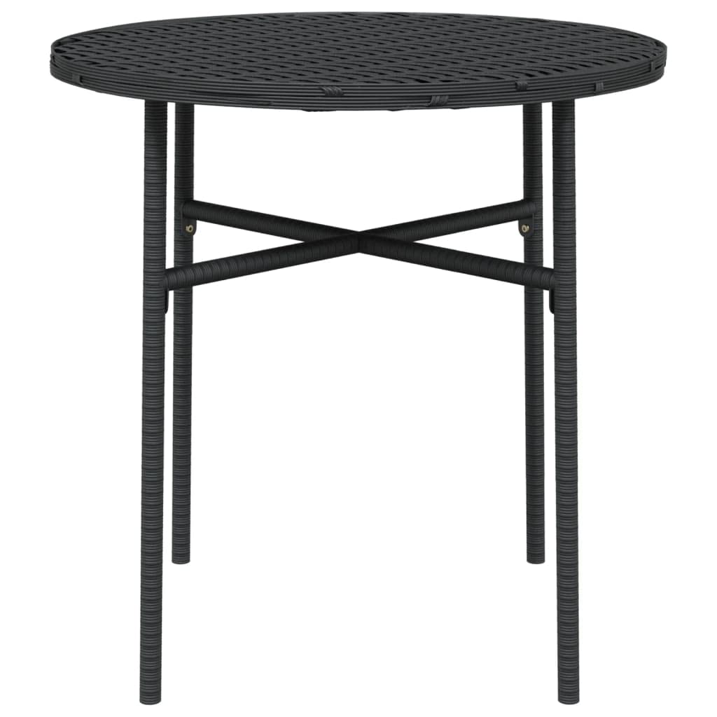 Runder Teetisch aus PE-Rattan Schwarz 45 cm für Garten Balkon Terrasse mit Stahlgestell und PP-Platte, witterungsbeständiger Beistelltisch für Getränke und Snacks,