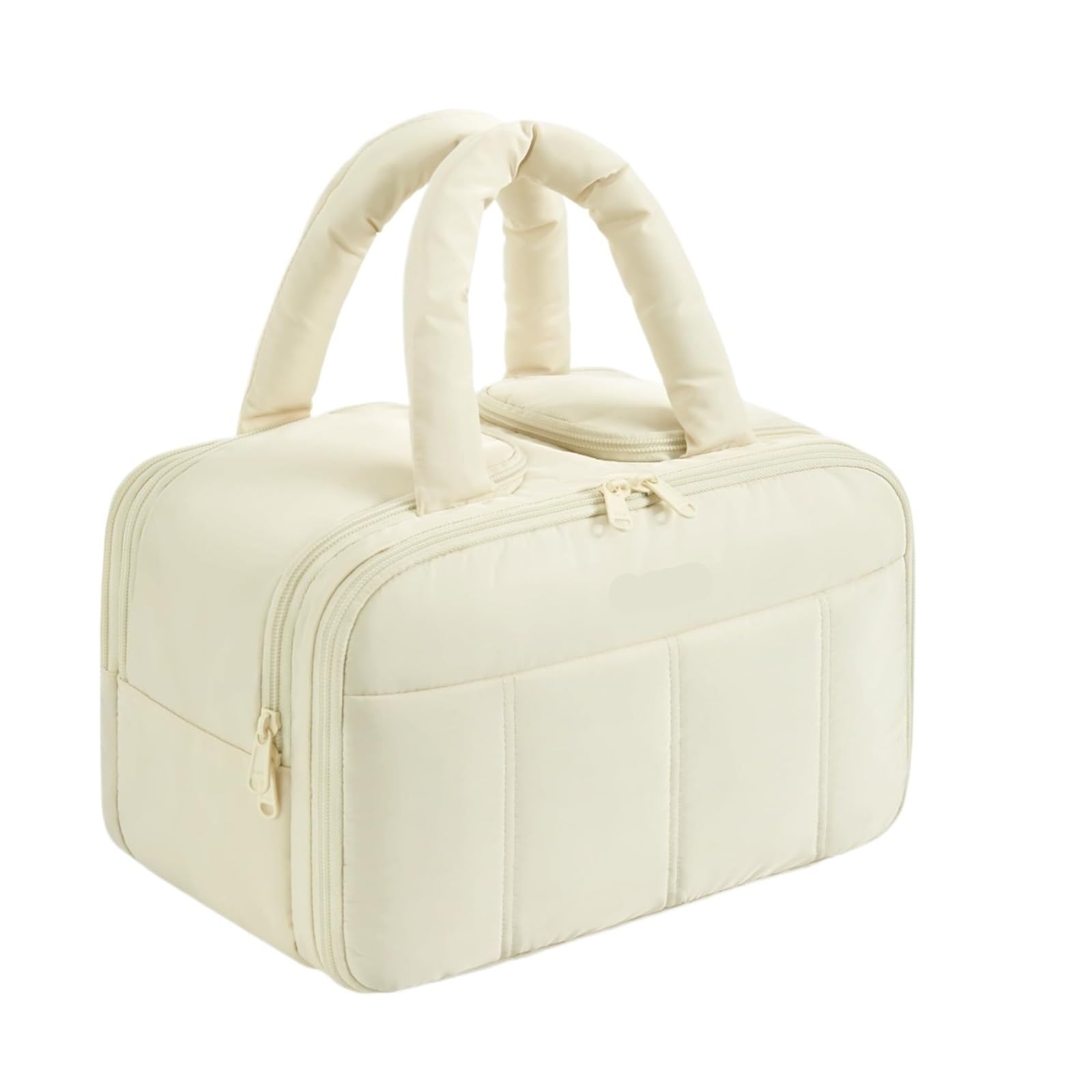 Kosmetiktasche Damen Reise-Kulturbeutel, Flauschiger Kulturbeutel for Damen, Leichte Kosmetiktasche, Aufbewahrungstasche Mit Griff Kulturbeutel(Beige)