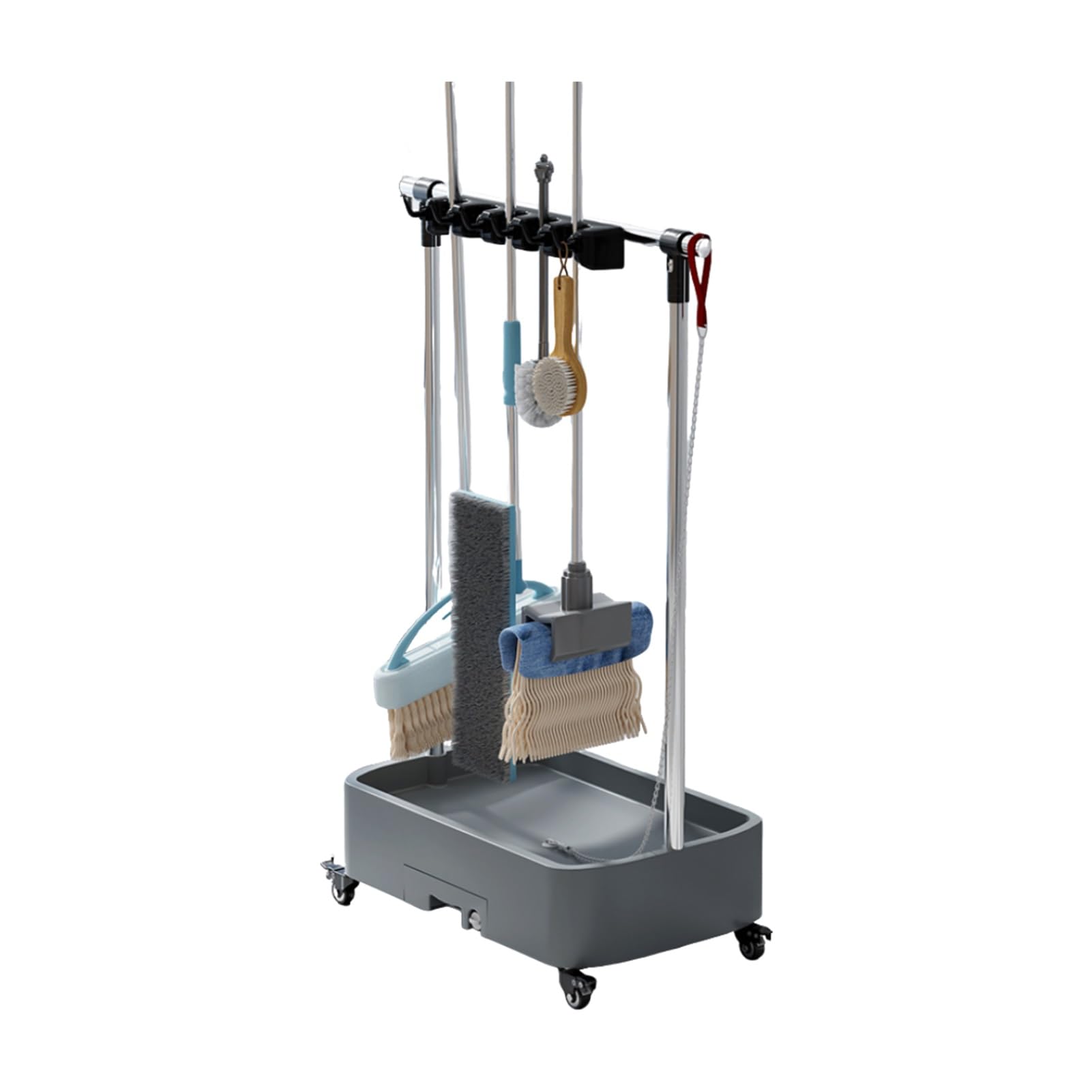 Generico Carrello Porta Scopa E Mocio Mobile, Attrezzi For Esterni, Da Giardino, Cortile, Ripostiglio, Organizer For For La Pulizia Con Ruote(12tow16hooks)
