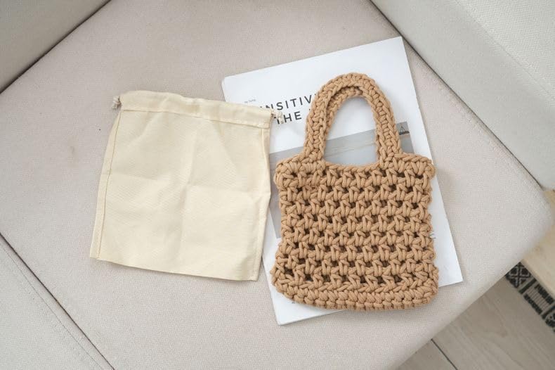 Image of Naimo Straw Beach Bag Woven Rattan Shoulder Bag Fishing Net Handbag Cotton Rope Tote Summer Crochet Hobo Bag
