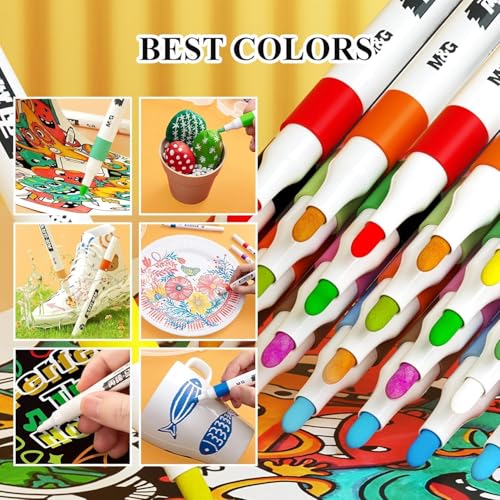 Image of BOLT BEE Acrylic Paint Markers with Brush Tips, Quick-Drying Waterproof Ink for Rock, Plastic, Wood, Canvas, Glass, Ceramic, Metal Art Crafts Projects (12 Color Acrylic Marker)