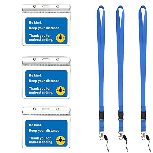 3 Lanière avec Porte-Carte,Porte-badges étanches,Porte-Carte d’identité Badge Nominatif l'entreprise, Travail, Expositions, Conférences, Bureau, Style Verticale, Bleu Cover