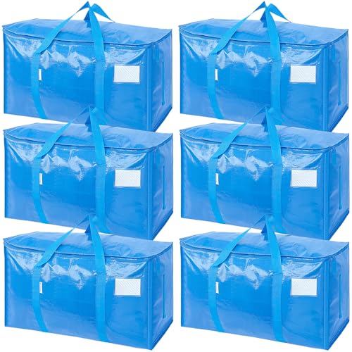 Image of TICONN 6 Pack Extra Large Moving Bags Heavy Duty with Zippers & Carrying Handles, Durable Storage Bags Moving Boxes for Closet Organizers and Storage (6 Pack, Sky Blue)