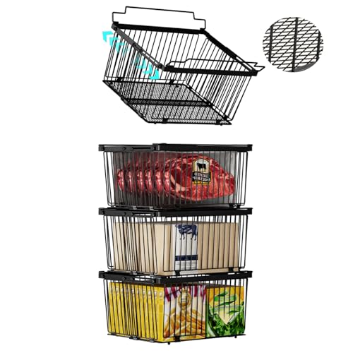 Image of Large Freezer Organizer Bins,Upgraded Bottom Leak-Proof net,Fit 5 to 9 Cu Ft Chest Freezer,4 Pack, Expandable Stackable Chest Freezer Containers with Handle (Black--4Pack)