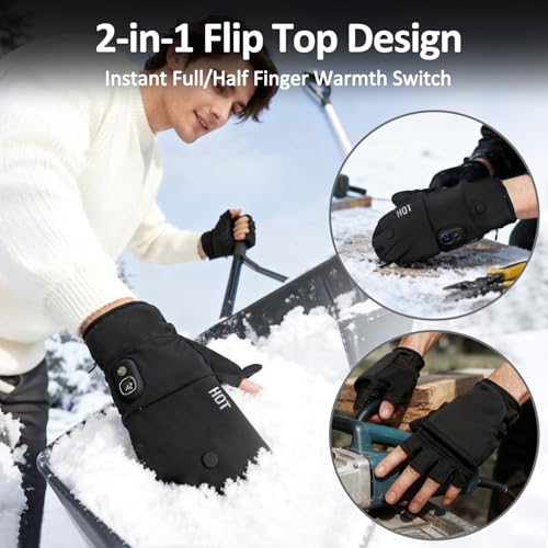 yoostooper Rechargeable Electric Heated Gloves for Men & Women, Flip Top Design, Full & Half Hand Heating & Fingerless Option, Perfect for Cold Weather Work, Cycling, Skiing & Outdoor Snow by yoostooper - Image 2