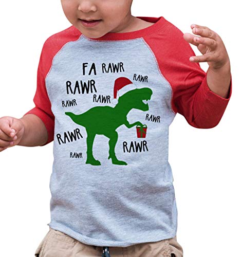 7 ate 9 Apparel Youth Christmas Dinosaur Raglan Shirt Red Small