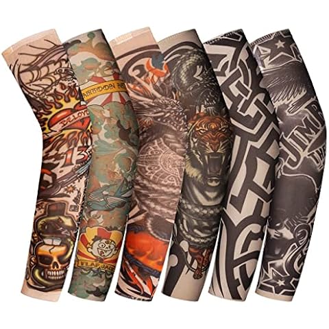 ANSUG Tattoo Sleeves for Kids 6 PCS UV Protection Fake Tattoo Arm Sleeve Wearable Temporary Tattoo Sleeves for Boy Girls Rock Star Day Halloween Fancy Dress Party Cover