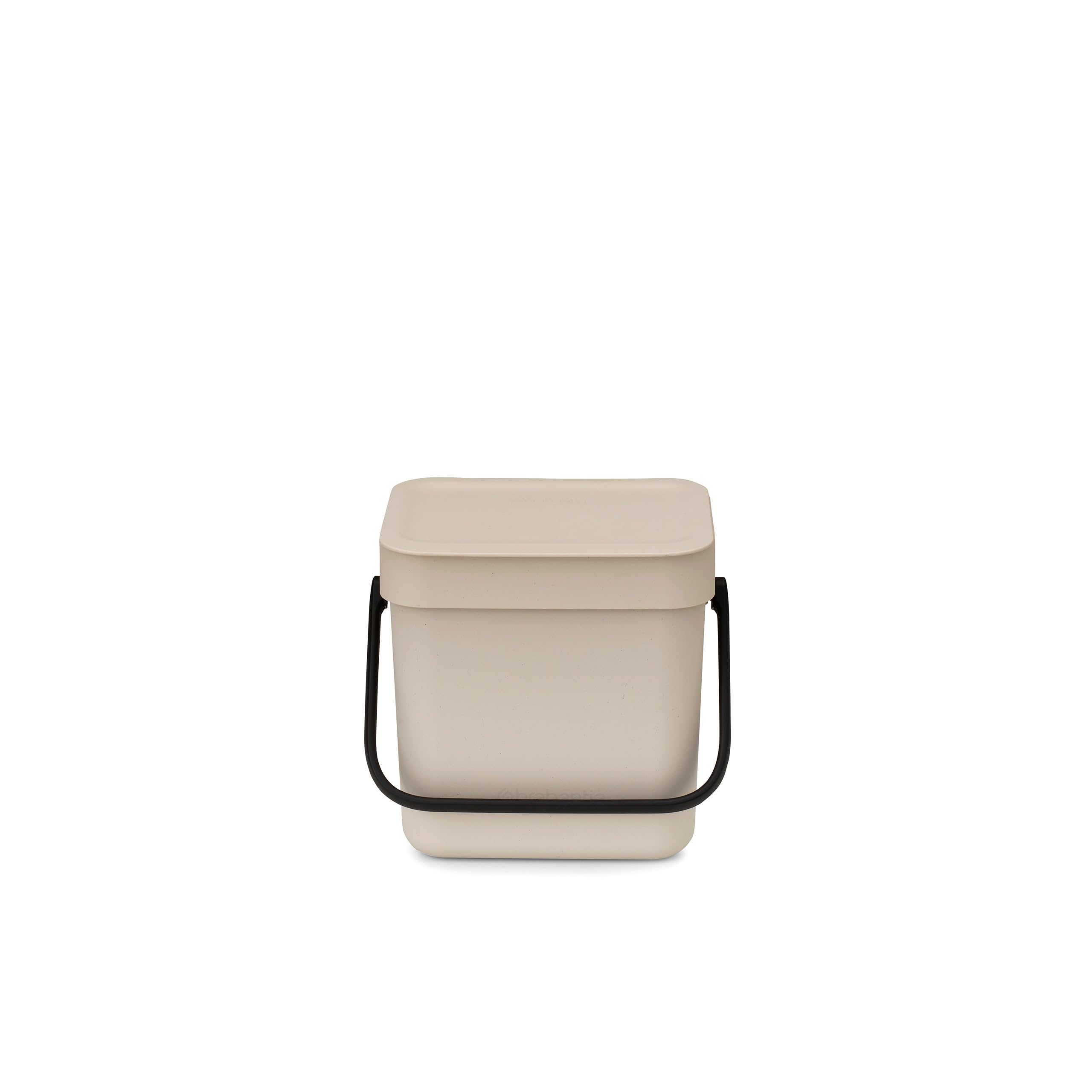 Brabantia Sort & Go Food Waste Bin 3L (Soft Beige), Space-Efficient Plastic Recycle Bin with Handle, Removable and Stay-Open Lid, Easy to Clean Kitchen Compost Caddy without Nooks and Rims