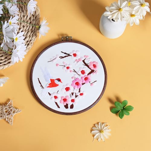 Image of Luxiys Embroidery Kit Cross Stitch Kit for Beginners with Exquisite Flower and Bird Designs (Magpie Ascending Plum Blossom) (Brown), LXS-EK02