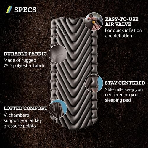 Image of Klymit Static V Luxe Sleeping Pad, Lightweight Lofted Camping Air Mattress for Tents and Cars with Body Mapping Tech, 3 In Thick Grey