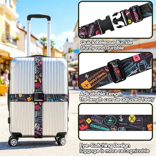 Image of 4 Pack Luggage Straps for Suitcases Adjustable Luggage Belt Suitcase Strap Travel Bag Accessories (Airplane Black(4 Pack))