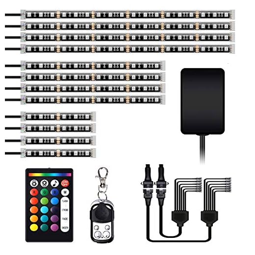 AMBOTHER 12Pcs Motorcycle LED Light Kit Strips RGB Waterproof with APP IR RF Wireless Remote Controllers Multi-Color Underglow Neon Ground Effect Atmosphere Lights
