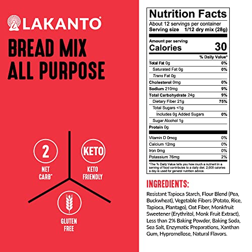 Lakanto All Purpose Bread Mix - Sweetened With Monk Fruit Sweetener, 2 Net Carbs, Gluten Free, Keto Diet Friendly, Pizza Dough, Cinnamon Rolls, More - 11.92 Oz #TOP2