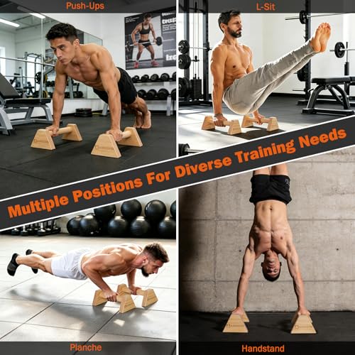 Image of Push-up Stand, 2 PCS Wood Pushup Bars Non-Slip Base Exercise Home Workout Equipment, 30CM Wooden Parallettes Handle Stands Grip for Men Strength Training, Planks Calisthenics