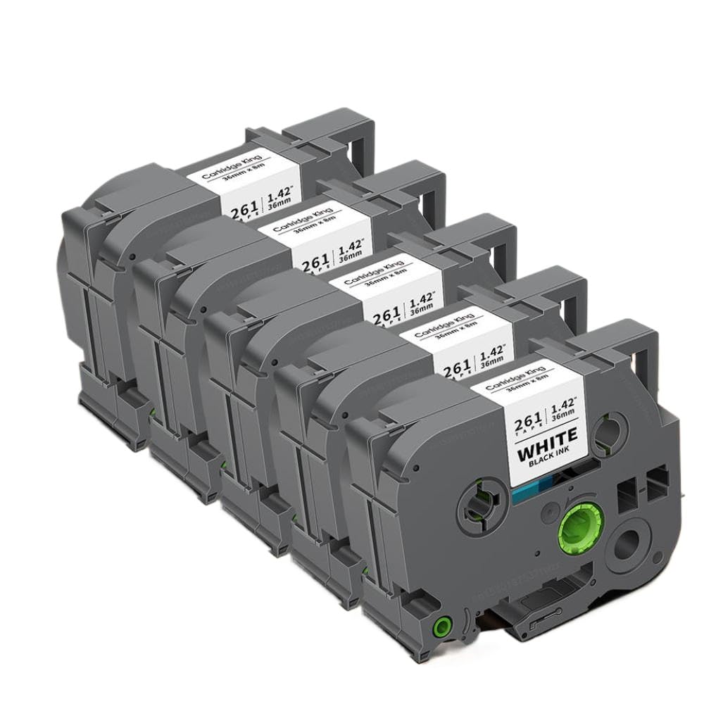 Sostituzione del nastro per etichette da 5 pezzi da 36 mm per il numero di parte TZe 261 161 461 561 661 761 compatibile con i modelli di stampante per etichette PT-P910BT T-P900(Black on White)