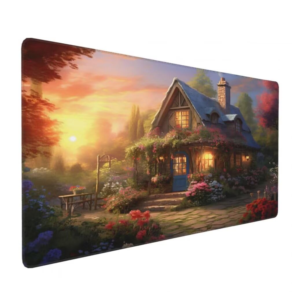 Alfombrilla Raton XXL 1200 x 600 x 3 mm, Mouse Pad Grande Gaming, Alfombrilla de Raton Casa de Cuento de Hadas Mousepad Lavable Impermeable y Antideslizante para Juegos Y Oficina (Paisaje) -MP1529
