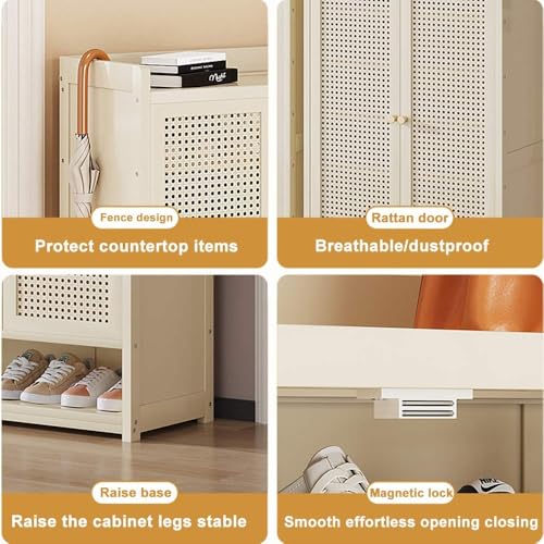 Armoire à chaussures chic en bambou brun et portes en rotin véritable