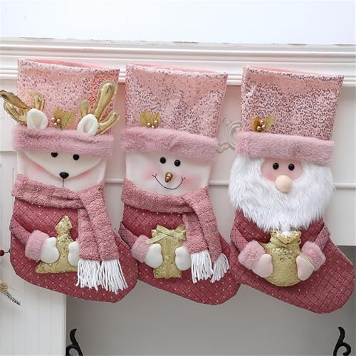 3 PCS Plush Christmas Stockings Santa Snowman Reindeer for Hanging Decor - image 4