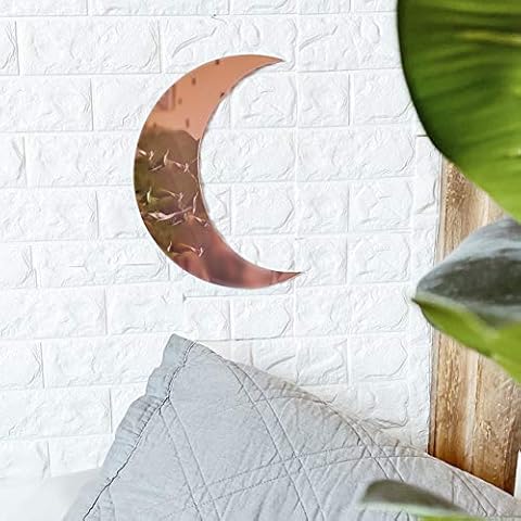 Crescent Moon Mirror - Wall Decor with Chic Boho Aesthetic for Urban Living Room Apartment Bedroom or Home - Cute Mirror - Durable Lightweight and Safe Acrylic - 13.25inch x 9.5inch - Rose Gold Cover
