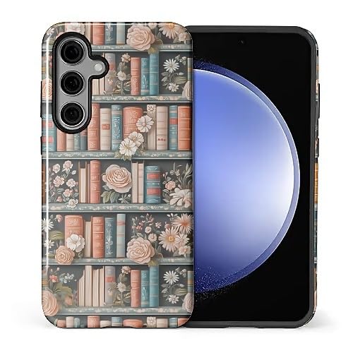 DAIZAG Case for Samsung Galaxy S24 FE,Mixed 2 Layer Design Shockproof Soft TPU Ddouble Protection Phone Case for Samsung Galaxy S24 FE-Flower Bookshelf
