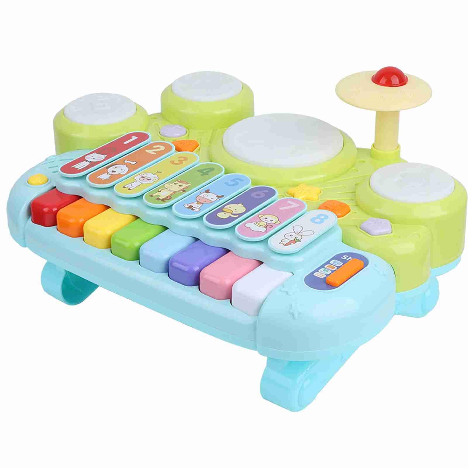 Strumenti Musicali 3 in 1 Giocattoli per Bambini, Tastiera di Elettronica Colorata e Set di Batteria, Ideale per L'apprendimento e lo Sviluppo dei più Piccoli, Realizzato in Plastica di Alta