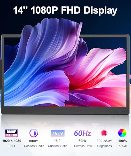 Image of Laptop Screen Extender 1.87lbs Ultra-Portable & Ultra Slim, 14.2 inch FHD 1080P Dual Portable Monitor for 14 inch-17.3 inch Laptop, Plug & Play Travel Monitor Extender Compatible with Wins /Mac /Chrome /Android