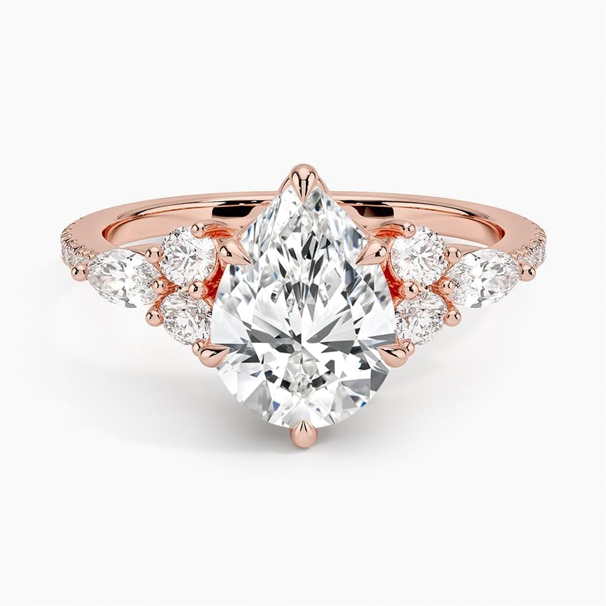 Miniatura 5 de IGI 3.06 Carat White Pear Excellent Cut Four Claw Prongs Lab Created Diamond Engagement Ring With Side Marquise and Round Lab Diamonds In 14k Gold